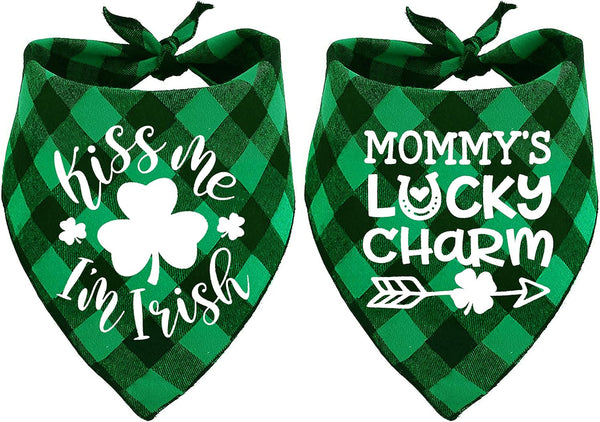 St. Patrick's Day Dog Bandana - Holiday Buffalo Plaid Scarfs for Small, Medium, Large Dogs