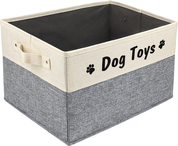 PET ARTIST Dog Toy Basket - Foldable Storage Box with Comfortable Handles for Dog Toys, Accessories, Gray, 15"x11"x9"