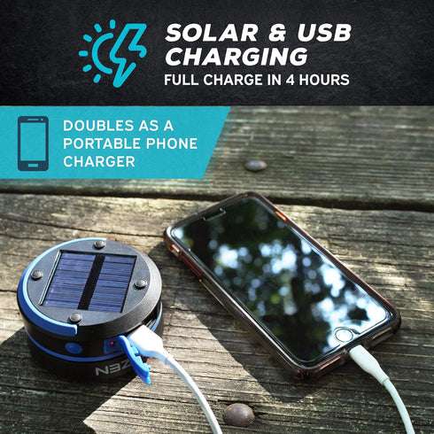 KIZEN Solar Camping Lantern - LED Emergency Flashlight, Collapsible Lamp, Rechargeable with Solar or Plug