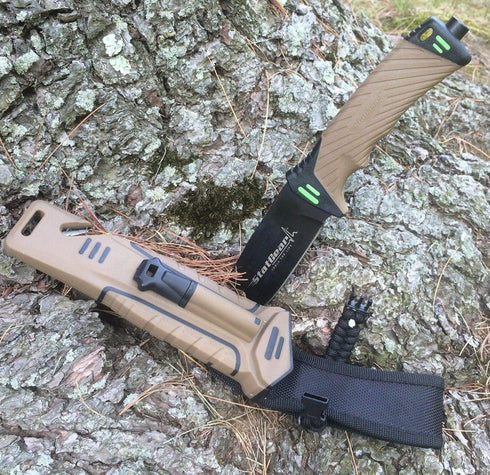 StatGear Surviv-All Fixed-Blade Bowie Knife with Sheath, Firestarter, Sharpener & Cord Cutter for Outdoor Hiking EDC