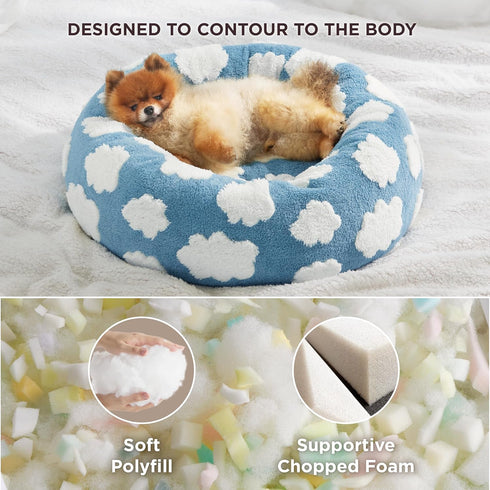 Lesure Donut Small Dog Bed, Round Cat Beds for Indoor Cats, Calming Pet Beds, Cute Modern Beds, 23 Inch, Blue