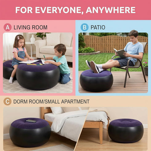 Inflatable Ottoman, Portable Outdoor Camping Chair for Adults Foldable Soft and Elastic, Watertight Round Stool