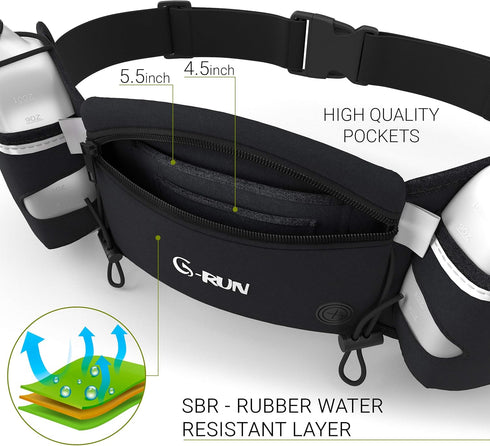 Hydration Running Belt with Bottles, Water Belts for Men and Women, iPhone Running Waist Pouch for Runners