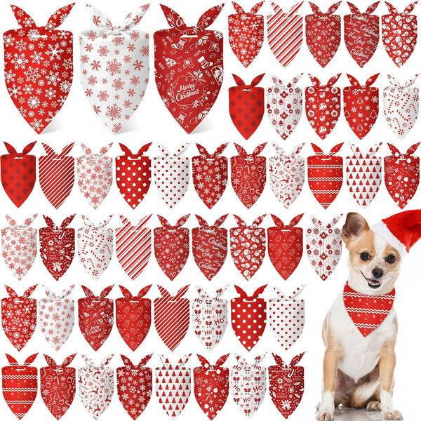 Abbylike 50 Pcs Valentines Day Dog Bandanas Bulk Red and White Polka