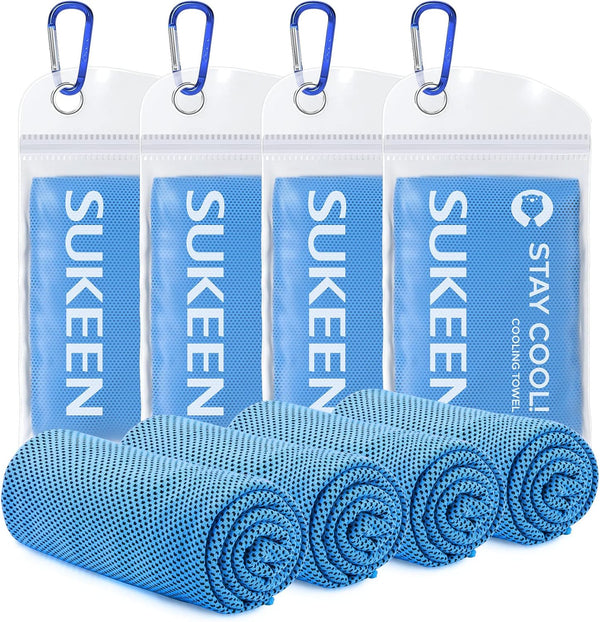 Sukeen 4 Pack Cooling Towel (40"x12") - Soft Breathable Chilly Microfiber Towel for Yoga, Sport, Running, Gym, and More