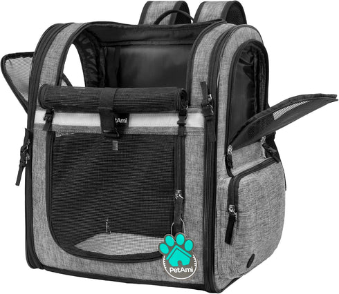 PetAmi Dog Backpack Carrier for Small Large Cats and Puppies, Ventilated Travel Bag, Airline Approved, Grey