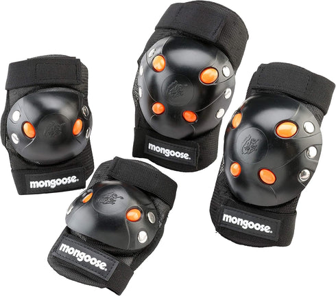 Mongoose Kids BMX Bike Gel Knee and Elbow Pad Set, Multi-Sport Protective Gear for Boys and Girls Age 8 and Up