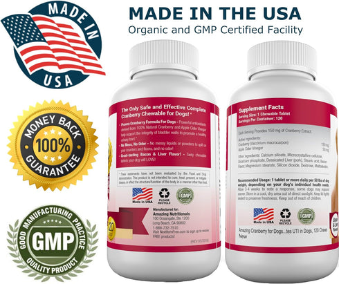 Amazing Nutritionals 120 Immune Amazing Cranberry Supplement for Dogs - Urinary Tract & Bladder Support - Cranberry