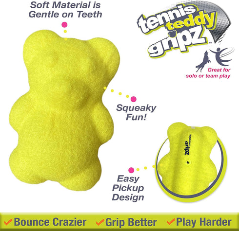 Nylabone Power Play Tennis Teddy Gripz Bear Dog Toy, Medium (1 Count)