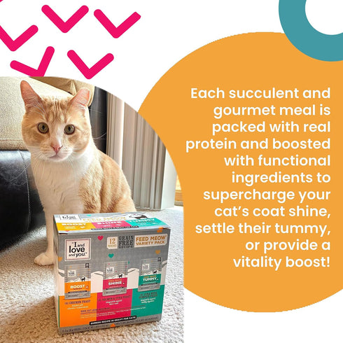 I AND LOVE AND YOU Feed Meow Shine Wet Cat Food, Salmon + Tuna, Grain Free, Shredded, 3oz, Pack of 12