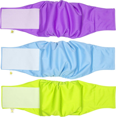 Pet Magasin Male Dog Belly Manner Band Wraps Nappies, 3-Pack, Blue, Green & Purple, Medium