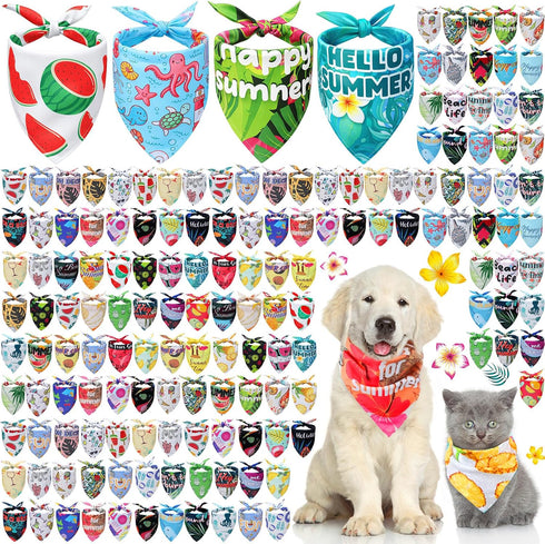 Kacctyen 100 Pcs Fresh Dog Bandanas Bulk Hawaii Dog Adjustable Cute Washable