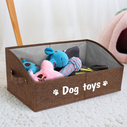 PET ARTIST Sturdy Collapsible Dog Toy Storage Basket with Handles - Large Dog Toy Box Bin for Chew Toys, Clothes, Brown