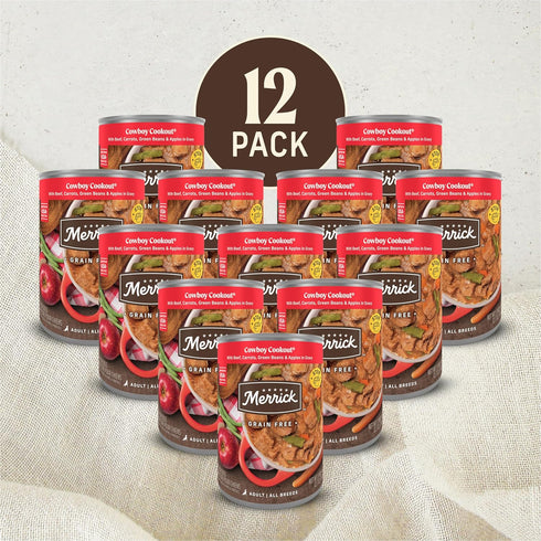 12.7 oz. Merrick Grain Free Wet Dog Food, Cowboy Cookout Recipe With Real Deboned Beef, Canned Adult Dog Food, Can