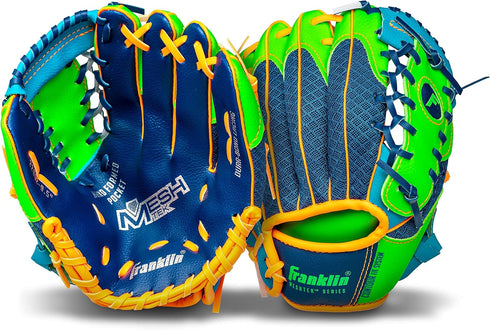 Franklin Sports Kids Baseball Glove + Ball Sets - Meshtek Youth Teeball Gloves for Kids + Toddlers - Left + Right Hand Throw Mitts + Glove Sets with Foam Balls - Boys + Girls Gloves - 9.5" Inch by Franklin Sports