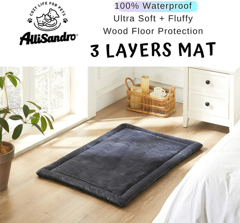 Allisandro Waterproof Dog Bed, Washable Crate Pad, Durable Soft Mattress, Anti-Slip for Dogs, Grey 47.2 x 27.6 Inches