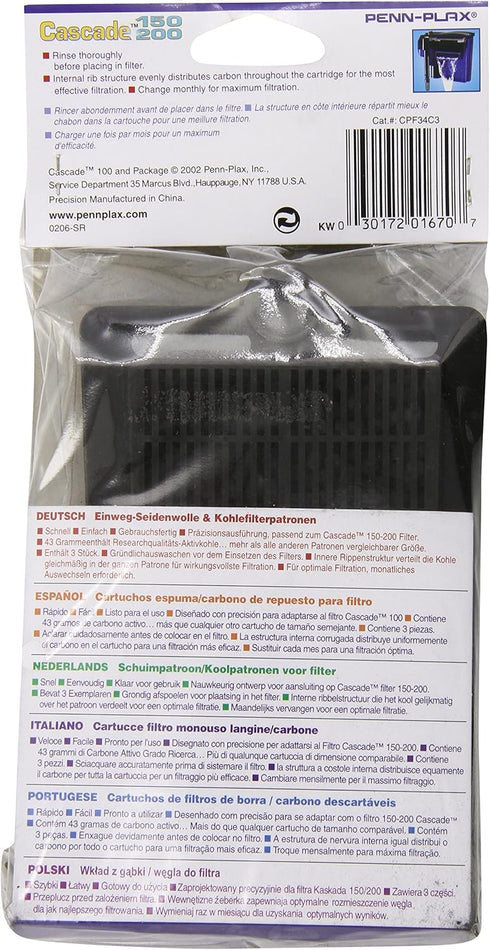 Penn-Plax Cascade Hang-on Power Filter Replacement Cartridges - 3 pack