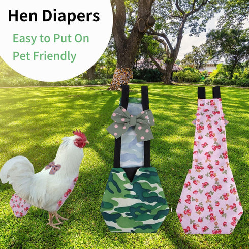 BNVXR 3Pcs Washable Chicken Diapers for Hens & Ducks with Bow Tie Design, Waterproof Cloth Fabric Duck Diapers