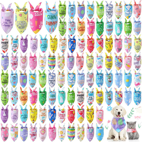 Kacctyen 100 Pcs Easter Dog Bandanas Bulk Dog Adjustable Cute Washable Triangle