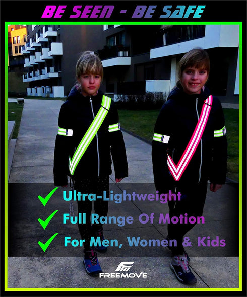 FREEMOVE Reflective SASH with 2 Bands, Reflective Runners Waist Belt with 4 Arm Bands, Easy to Put On/Off, Reflective