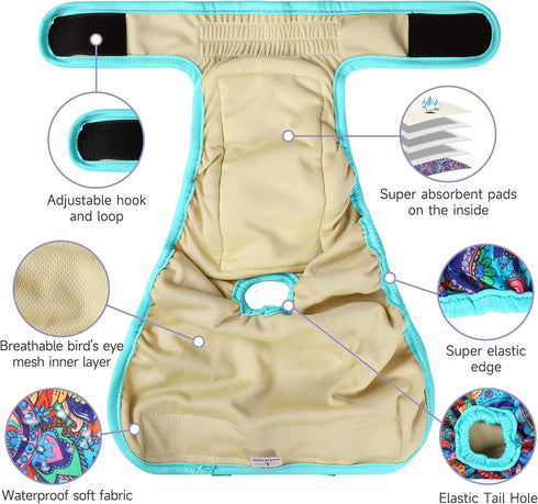 (4 Pack+1 Washable Female Dog Diapers Suspenders), Reusable Female Girl Doggy Doggie Puppy Wraps Panties Belly Band