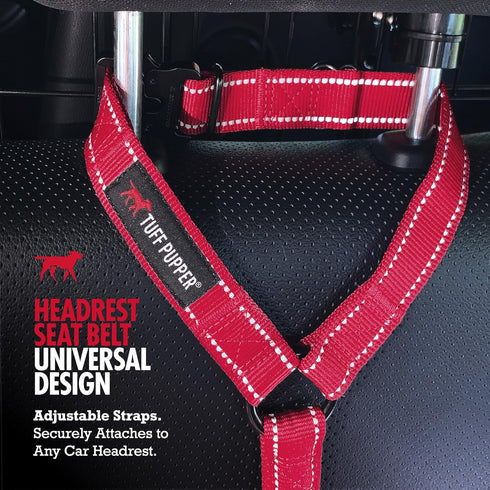 Tuff Pupper Dog Seat Belt for Car Headrest | Adjustable Length Dog Car Harness Restraint | Heavy-Duty Aviation Aluminum