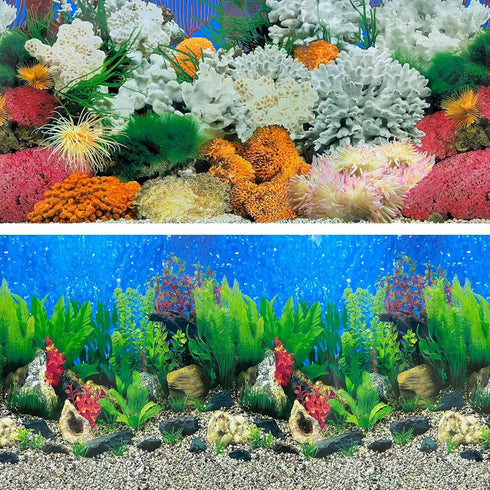 Aquatic Plant Aquarium Background Sticker – Coral HD Fish Backgrounds for Aquariums, 2 Sided 16"x 33" Fish Tank