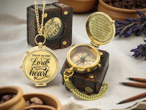 Handmade Brass Antique Compass with Leather Case Vintage Finish Functional Pocket Navigation Tool for Travel, Hiking