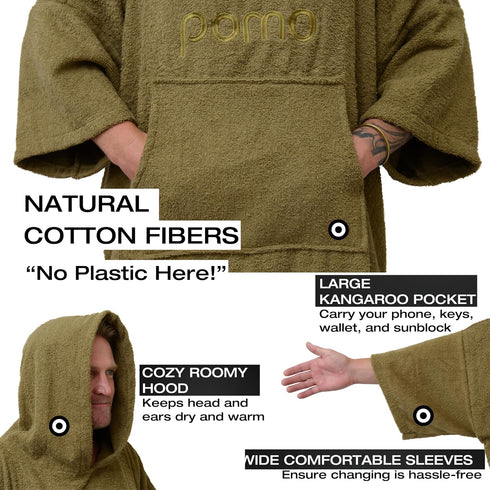 100% Pomo Surf Poncho, Towel Poncho Made of Cotton, Unisex Changing Towel and One-Size Fits All Adult Changing Poncho.
