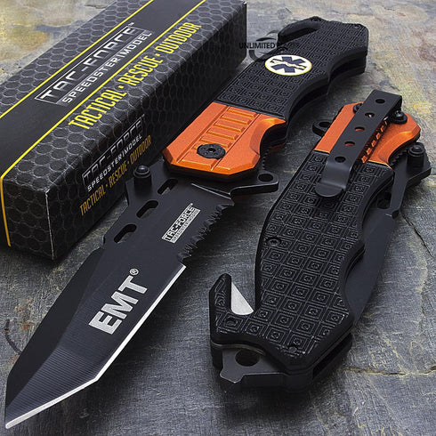TAC Force 8.5" EMT Rescue Spring Assisted Tactical Pocket Knife Blade Open by TAC FORCE