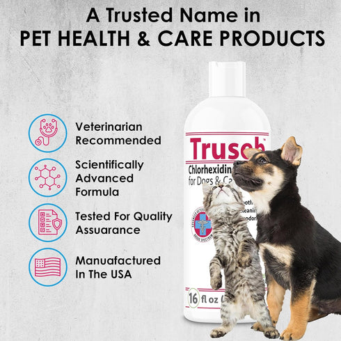 Pet Health Pharma (16 oz) Truseb Chlorhexidine Shampoo for Dogs Cats & Horses with Aloe Vera - Medicated Antibacterial