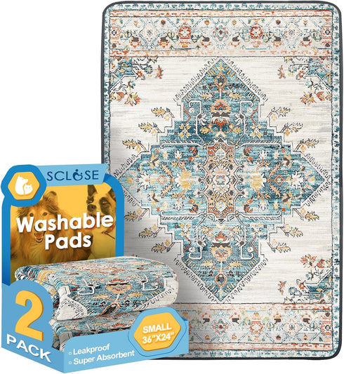 SCLOSE Washable Pee Pads for Dogs 2 Pack, 36" x 24" Reusable Puppy
