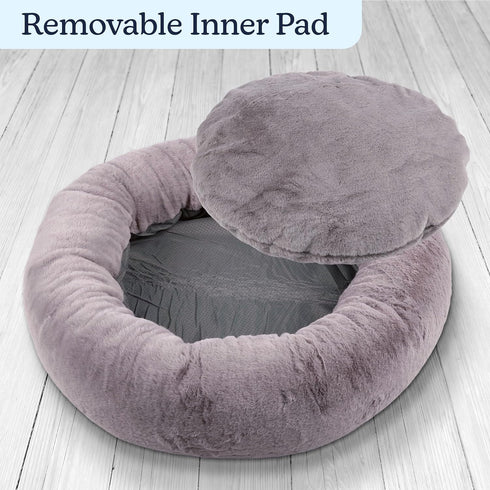 PETMAKER Donut Dog Bed - Medium Pet Bed with Removable Washable Cover and Anti-Slip Bottom (Gray)