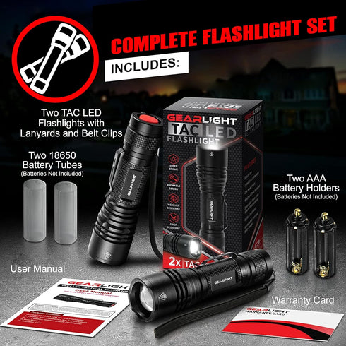 GearLight LED Tactical Flashlights - High Lumens Mini Flashlights for EDC Carry, Compact Emergency Gear, Water Resistant