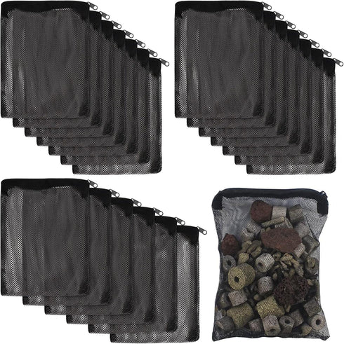 20pcs Aquarium Filter Media Bags, 8x6inch Fine Mesh Reusable Bags with Plastic Zipper for Biospheres, Ceramic Rings
