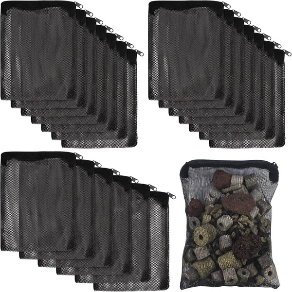 20pcs Aquarium Filter Media Bags, 8x6inch Fine Mesh Reusable Bags with Plastic Zipper for Biospheres, Ceramic Rings