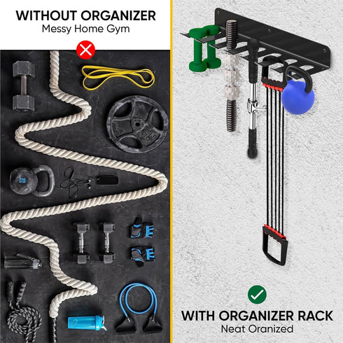 Heavy-Duty Gym Storage Rack + Jump Rope, Wall Mount Organizer for Weights & Gym Equipment