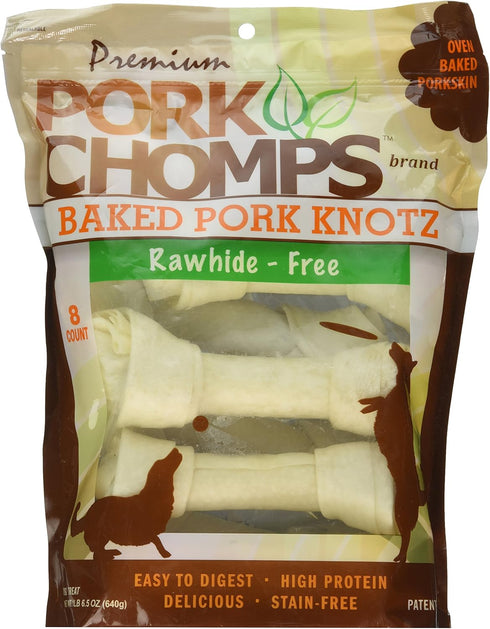 Pork Chomps Baked Pork Skin Dog Chews, 7-inch Knots, 8 Count
