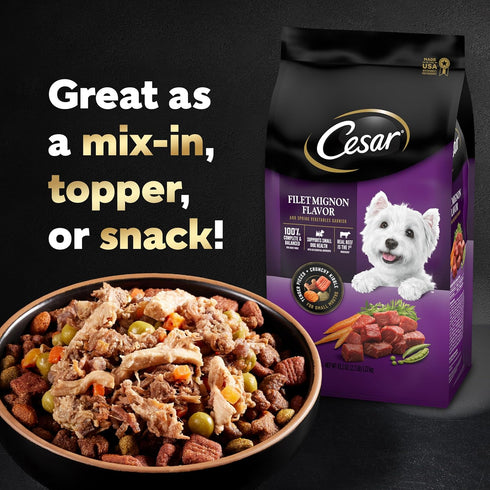 CESAR SIMPLY CRAFTED Adult Wet Dog Food Meal Topper, Beef, Chicken, Purple Potatoes, Peas & Carrots, 1.3 oz, Pack of 10