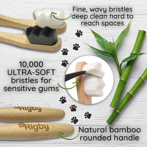 10,000 Dog Toothbrush- Ultra-Soft Bristles for Sensitive Pet Teeth & Gums- Natural Bamboo Toothbrush for Comfortable