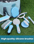 9 Set Harrison Howard Horse Grooming Kit Piece with Tote, Non-Slip Silicone Grip Brush for Horses, Shedding Bathing