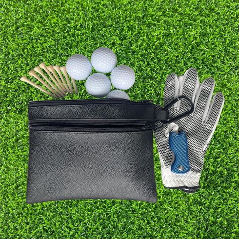 Golf Ball Pouch Tee Holder, Leather Waist Bag, Zippered Golf Accessory Pouch