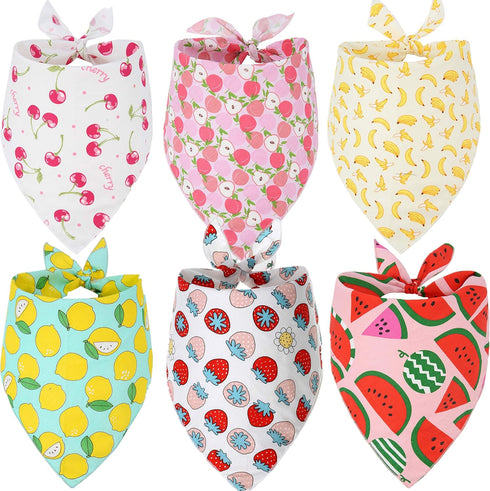Summer Dog Bandana with Fruit Pattern, 6 Pack Pet Scarf for Small Medium Dogs