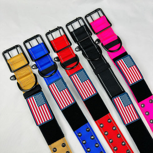 Heavy Duty Tactical Dog Collar 2 Inch Wide with Metal 2-Pin Belt Buckle for Medium, Large & XL Dogs, Reflective, USA