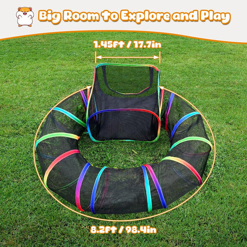 98.4" Chinchilla, Guinea Pig Playpen with Tunnel, Rainbow Playpen with Extended Tube & Open Side, Rabbit Playpen