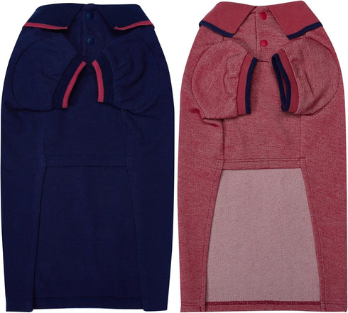 Blueberry Pet Back to School 2-Pack Dog Polo Shirts - Cotton Outfit for Small Pets, Navy + Rusty Red