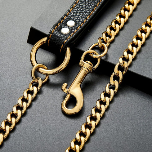 4.3 FT Gold Chain Dog Leash with Comfortable Padded Traffic Handle for Small Medium Large Dogs, Heavy Duty