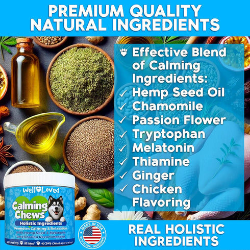 90 Count Well Loved Calming Chews for Dogs - Dog Calm Treats, Made in USA, Vet Developed, Behavior Support, Stress