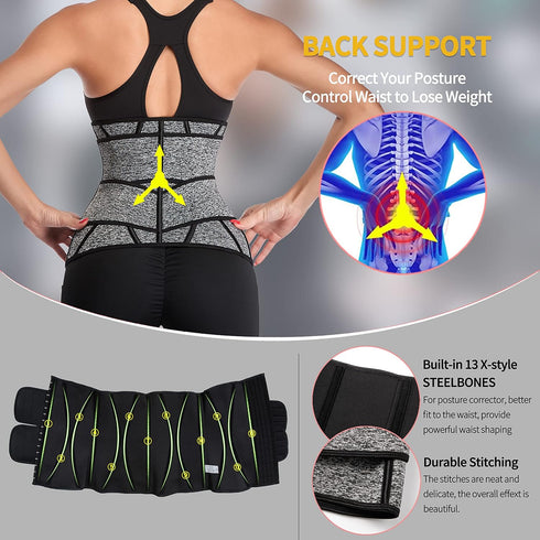 Corset Cincher KIWI RATA Neoprene Sauna Waist Trainer Sweat Belt for Women Compression Band Workout Fitness Back
