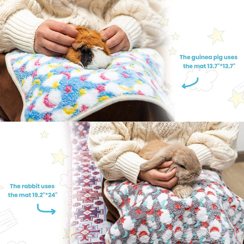 3PC Chinchilla Rabbit Bedding Mat Washable Soft Cage Liner Sleep Pad Fleece Blankets for Small Animals Guinea Pig Rat